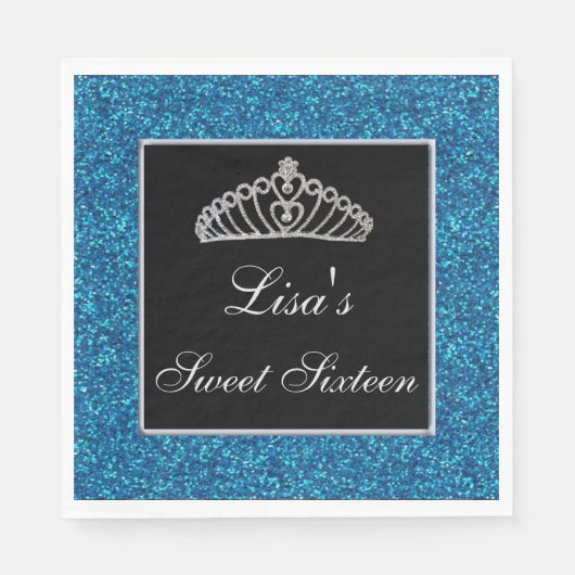 Serviette En Papier Élégante Parties scintillant Bleue Chic Tiara Swee (Devant)
