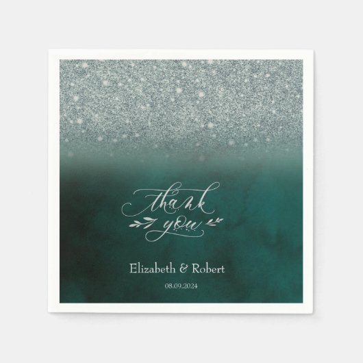 Serviette En Papier Elégante Parties scintillant Bokeh Green Carte de  (Devant)