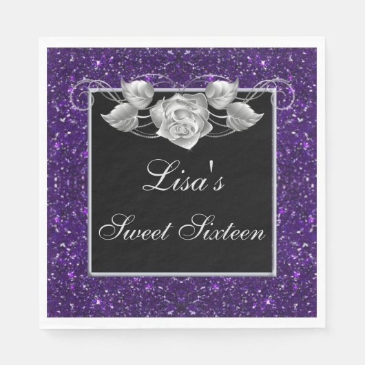 Serviette En Papier Élégante Parties scintillant chic violet Rose arge (Devant)