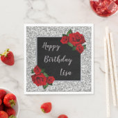 Serviette En Papier Elégante Parties scintillant d'argent chic Roses r (En situation)