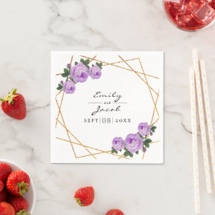 Serviette En Papier Elégante Parties scintillant d'or Géométrique Purp