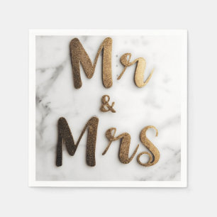 Serviette En Papier Elégante Parties scintillant d'or "Mr & Mrs" sur u