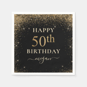 Serviette En Papier Elégante Parties scintillant d'or noir 50ème anniv