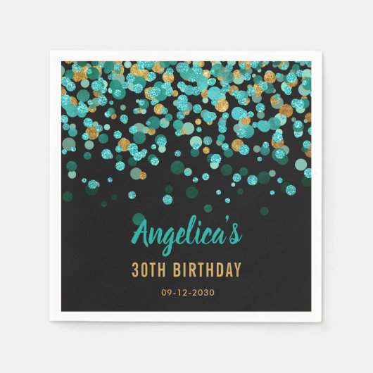 Serviette En Papier Elégante Parties scintillant d'or Turquoise Confet (Devant)