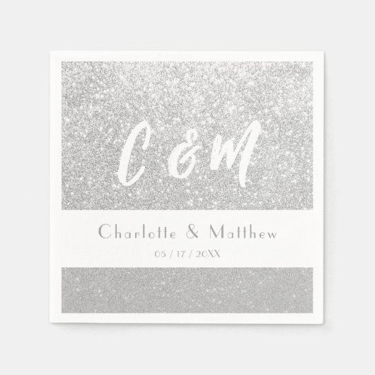 Serviette En Papier Élégante Parties scintillant  en argent étincelant (Devant)