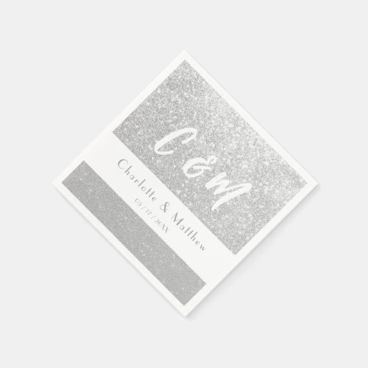 Serviette En Papier Élégante Parties scintillant  en argent étincelant (Coin)