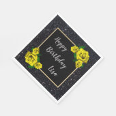 Serviette En Papier Elégante Parties scintillant noire chic Roses Jaun (Coin)