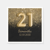 Serviette En Papier Elégante Parties scintillant Noire Or 21ème Annive (Devant)