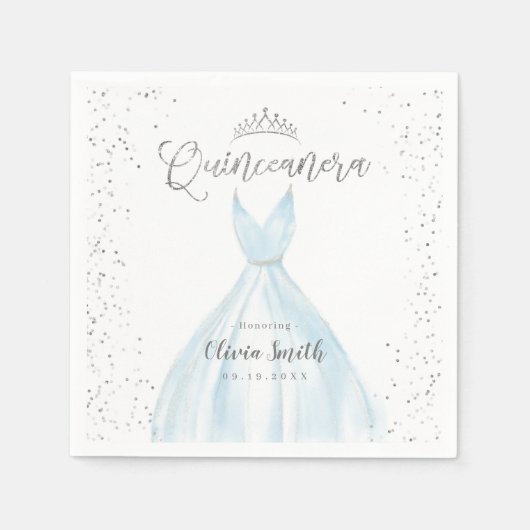 Serviette En Papier Elégante parties scintillant robe bleu argent quin (Devant)