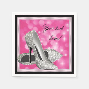 Serviette En Papier Élégante Parties scintillant rose argent talon hau