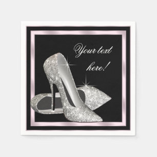 Serviette En Papier Élégante Parties scintillant rose argent talon hau