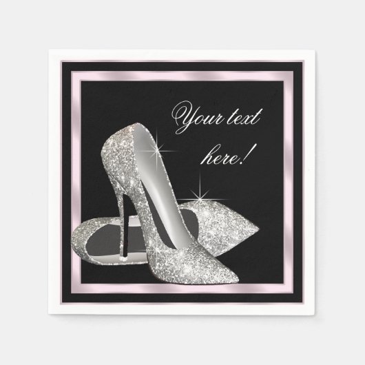 Serviette En Papier Élégante Parties scintillant rose argent talon hau (Devant)