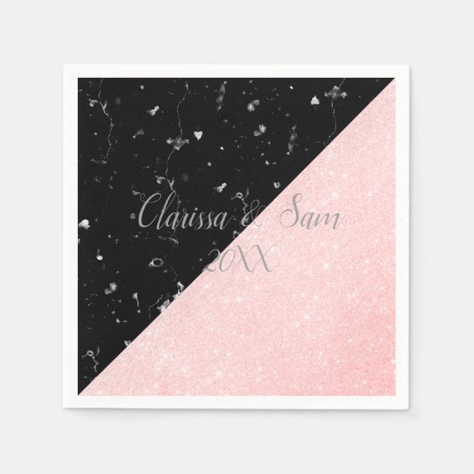 Serviette En Papier Elégante parties scintillant rose en or et marbre (Devant)