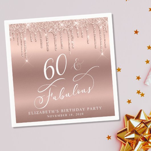 Serviette En Papier Elégante Parties scintillant Rose Gold 60e fête d'