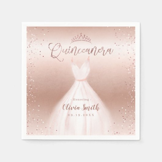 Serviette En Papier Elégante parties scintillant rose or avec robe qui (Devant)