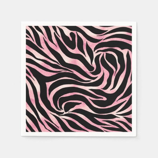 Serviette En Papier Elégante Parties scintillant Rose or Zebra Black P (Devant)