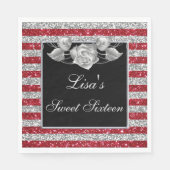 Serviette En Papier Elégante Parties scintillant rouge argent Rose arg (Devant)