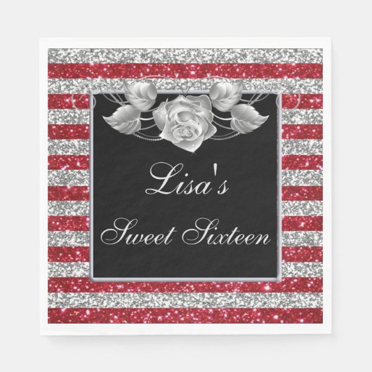 Serviette En Papier Elégante Parties scintillant rouge argent Rose arg (Devant)