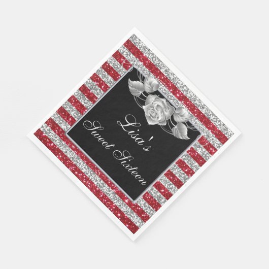 Serviette En Papier Elégante Parties scintillant rouge argent Rose arg (Coin)