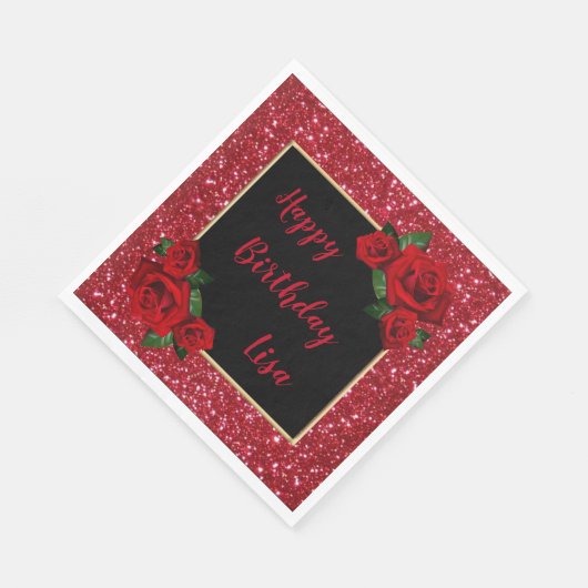 Serviette En Papier Elégante Parties scintillant rouge chic Roses roug (Coin)