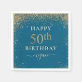 Serviette En Papier Elégante Parties scintillant turquoise 50e fête d' (Devant)