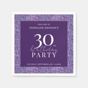 Serviette En Papier Elégante Parties scintillant violet 30ème annivers