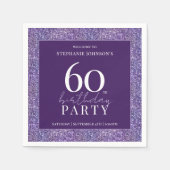 Serviette En Papier Elégante Parties scintillant violet 60e fête d'ann (Devant)