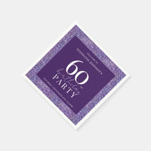 Serviette En Papier Elégante Parties scintillant violet 60e fête d'ann (Coin)