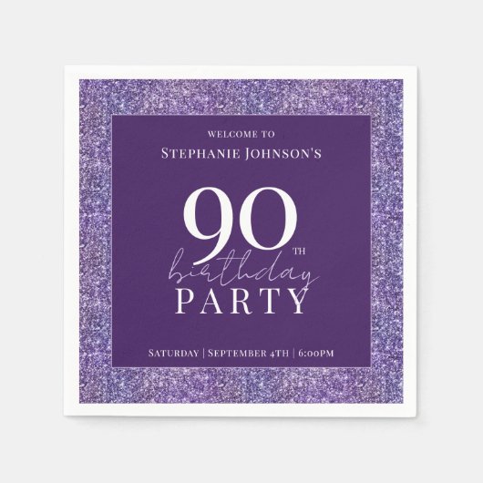 Serviette En Papier Elégante Parties scintillant violet 90e fête d'ann (Devant)
