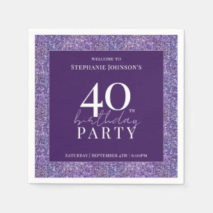 Serviette En Papier Elégante Parties scintillant violet fête du 40e an