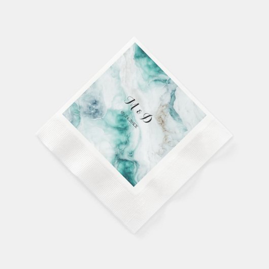 Serviette En Papier Elégante Peacock Green Marble Mariage serviettes (Coin)