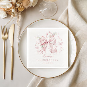 Serviette En Papier Elégante Perles de Bow Rose Quinceanera Anniversai