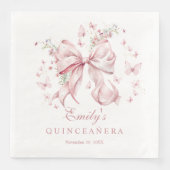 Serviette En Papier Elégante Perles de Bow Rose Quinceanera Anniversai (Devant)