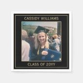 Serviette En Papier Elégante Photo Black & Gold Modern Graduation Part (Devant)