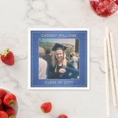 Serviette En Papier Elégante Photo Blue & Gold Modern Graduation Party (En situation)