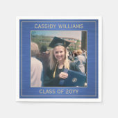 Serviette En Papier Elégante Photo Blue & Gold Modern Graduation Party (Devant)