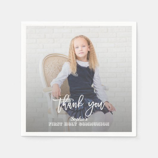 Serviette En Papier Elégante Photo Girl Gold Cross First Holy Communio (Devant)