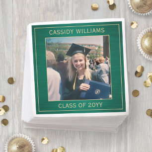 Serviette En Papier Elégante Photo Green & Gold Modern Graduation Part