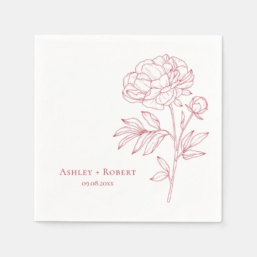 Serviette En Papier Elégante Pierre rouge Fleur Mariage moderne (Devant)