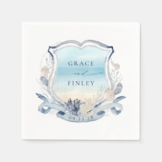 Serviette En Papier Elégante Plage Mariage Crest Côtier Chic (Devant)