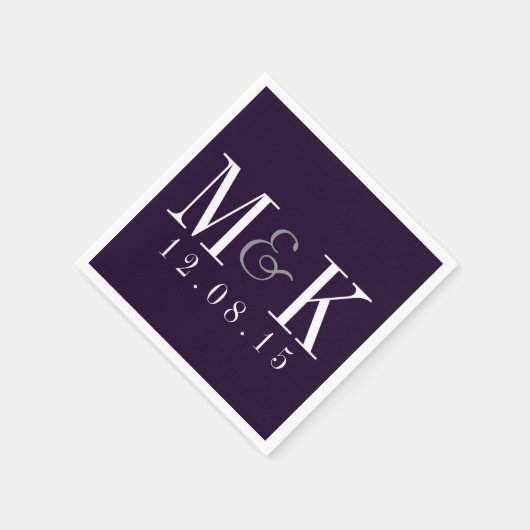Serviette En Papier Élégante Plum violet Mariage de monogramme serviet (Coin)
