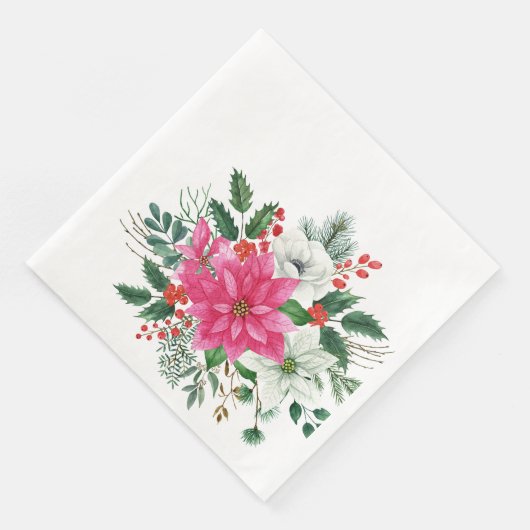 Serviette En Papier Élégante Poinsettie de Noël rose (Coin)