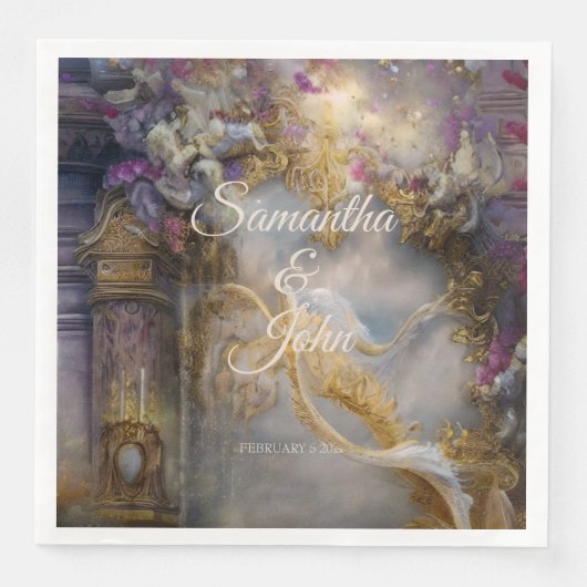 Serviette En Papier Élégante Porte d'or céleste, Texte Or (Devant)