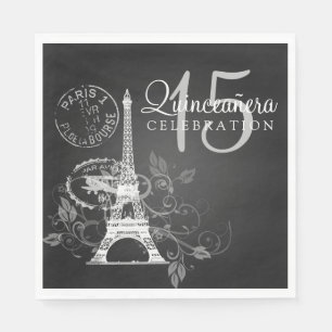 Serviette En Papier Elégante Quinceanera Party Paris Black