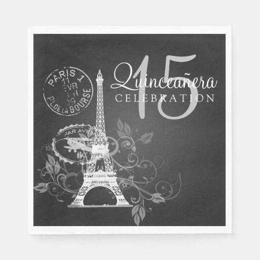 Serviette En Papier Elégante Quinceanera Party Paris Black (Devant)