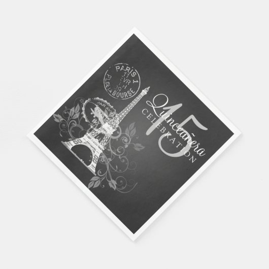 Serviette En Papier Elégante Quinceanera Party Paris Black (Coin)