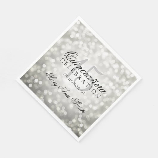 Serviette En Papier Élégante Quinceanera Party Silver Bokeh lumières (Coin)