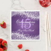 Serviette En Papier Élégante Quinceanera Party Sparkling Vague pourpre (En situation)
