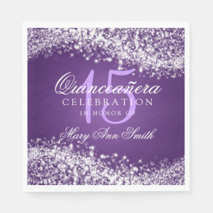 Serviette En Papier Élégante Quinceanera Party Sparkling Vague pourpre