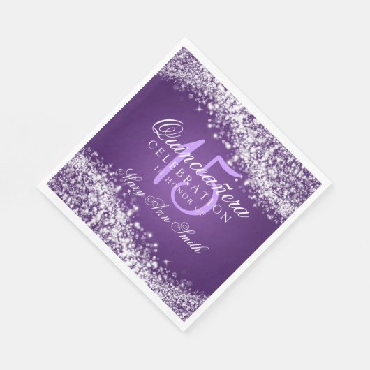 Serviette En Papier Élégante Quinceanera Party Sparkling Vague pourpre (Coin)
